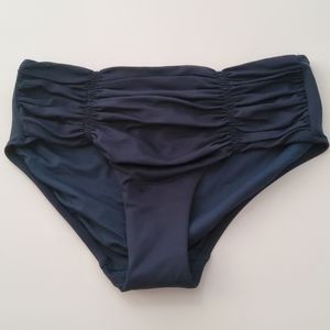 Seafolly High Waist Ruched Bikini Swimsuit Bottom Size 4 Navy Blue New
